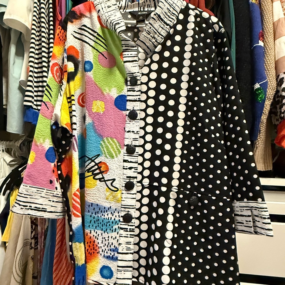 Ali Miles Multicolor and Black Polka Dot Blazer